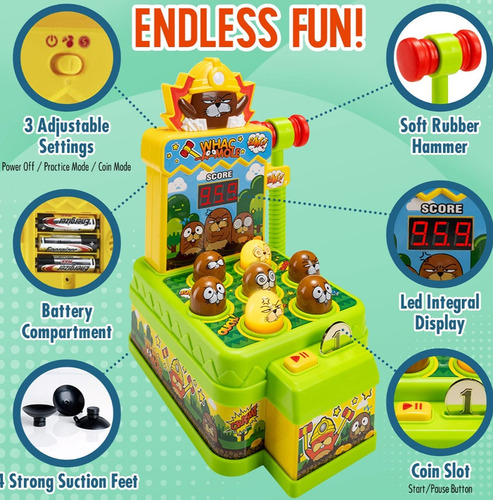 Imagen 6 de 7 de Juego Mini Arcade Mata Topos Electrónico + Marcador Y Sonido