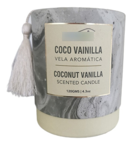 Vela Aromatica De Vidrio Coco Vainilla Con Pom Pom 120grs