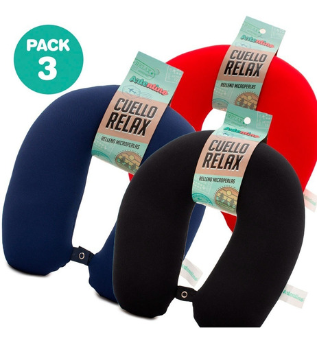 Imagen 2 de 8 de Pack 3 Almohada Cuello Viaje Relax Hombre Mujer Niños Color