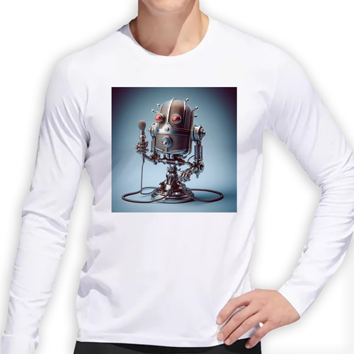 Remera Hombre Ml Microfono Vintage Robot Radio Musica M4