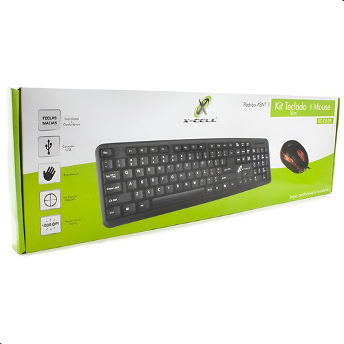 Kit Mouse E Teclado Usb Com Fio Básico Slim Preto Escritório