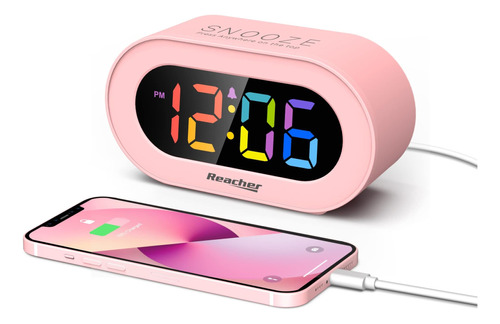 Reacher Reloj Despertador Rosa Para Niñas, Pantalla Led De C