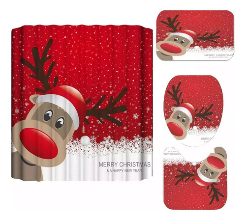 Juego De Baño De Navidad Impermeable Para Cortina De Ducha Color Christmas A4575cm