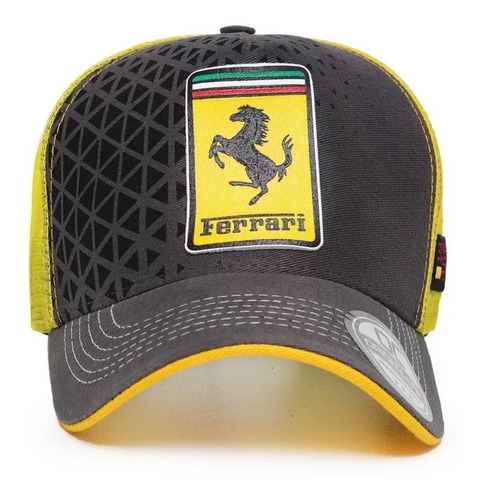 Boné Ferrari Trucker Verde Tela Amarela Curva Sf90 Spider F8