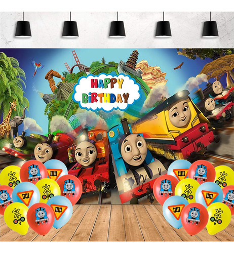 Telón De Fondo Thomas Train Con 18 Globos Fiesta Temática De