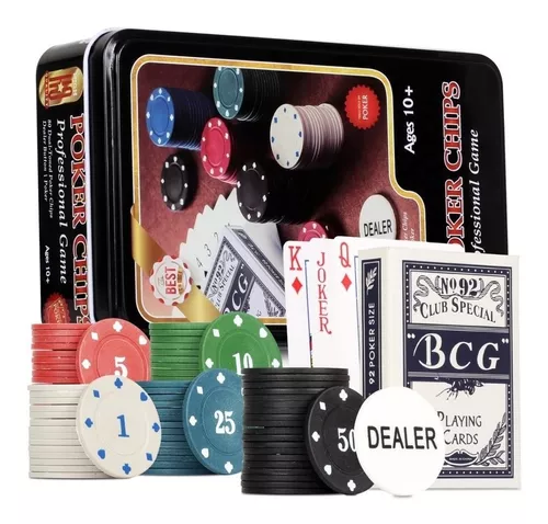 Jogo de Poker Profissional Estojo de Metal com 100 Fichas + 2 Baralhos  Unidade - Rocie/ WX Gift - WX Gift Beleza