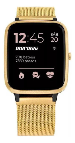 Pulseira Para Smartwatch Mormaii Smart Mormaii Life Dourado Aço - 2.2cm De Largura X 19cm Comprimento