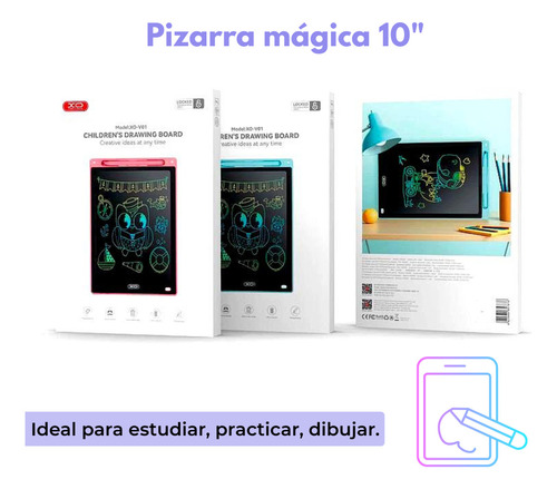 Pizarra Magica Infantil Tableta 10 Pulgadas Para Dibujar Y Escribir Con Borrado Automático Color Celeste
