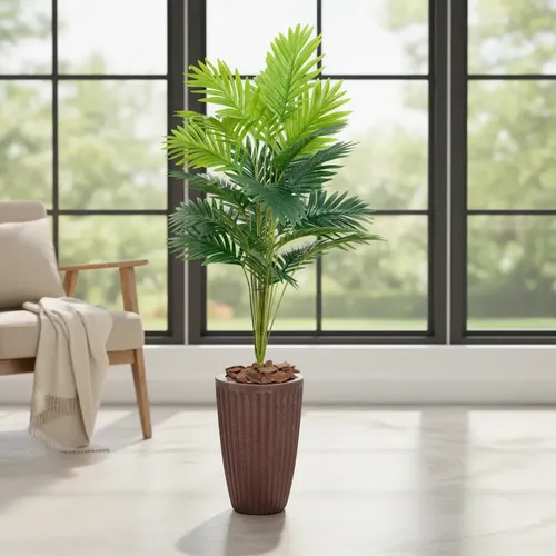 Planta Artificial Palmeira Com Vaso Polietileno Cone Romano Marrom