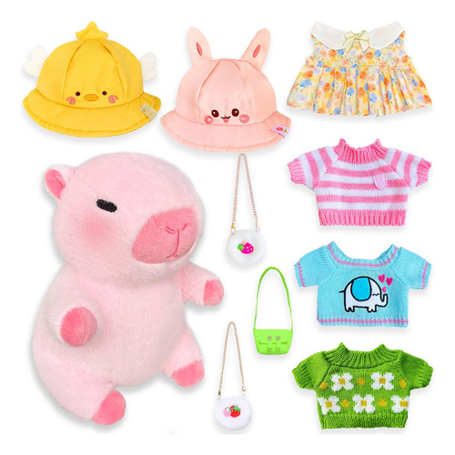 Nuevo Lindo Peluche De Carpincho Con 9 Piezas De Ropa Y