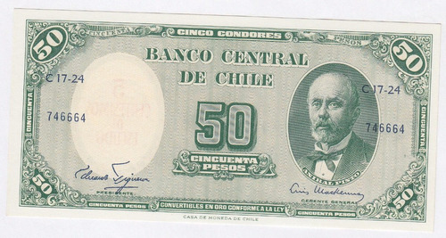Imagen 1 de 5 de Billete Chile 50 / 5 Cts Escudos Figueroa Mackenna Unc (c85)