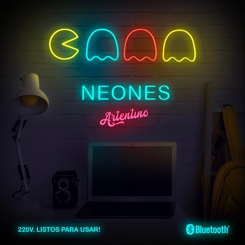Cartel Neon Led Lampara Luz Pacman App Bluetooth Efectos