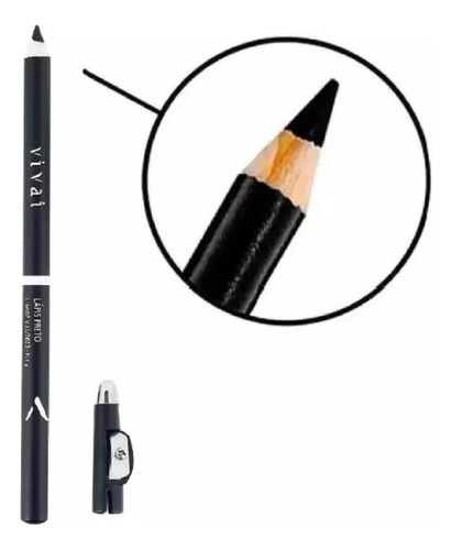 Lápis De Olho Preto Com Apontador Maquiagem Vivai Make Up Efeito Mate Preto Fosco