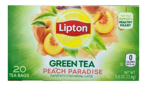 Imagen 2 de 3 de Te Verde Lipton Peach Paradise Durazno 20 Bolsitas Divino