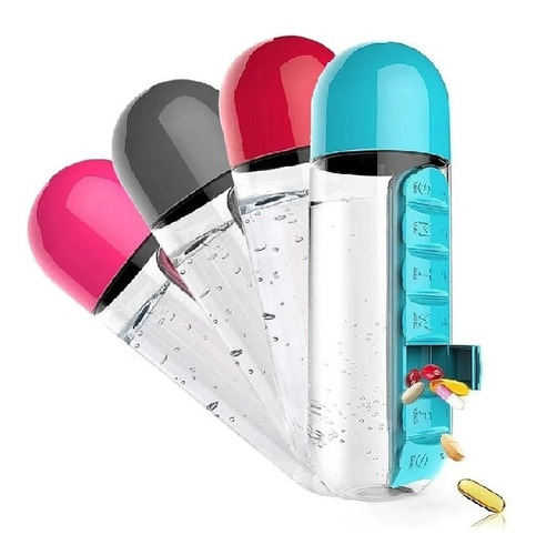 Imagen 7 de 7 de Botella Shaker Cilindro Agua Organizador Vitaminas Pastillas