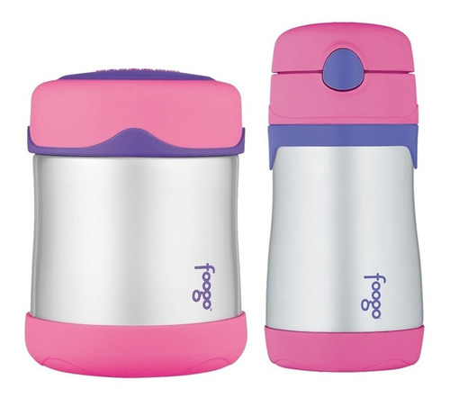 Garrafinha Térmica + Pote Térmico Foogo Rosa/lilás Thermos