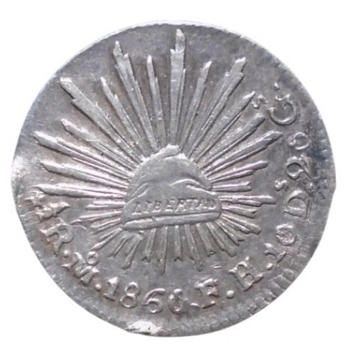 México 1/2 Medio Real Mo. 1860/59 F. H. Plata Ley 0.903