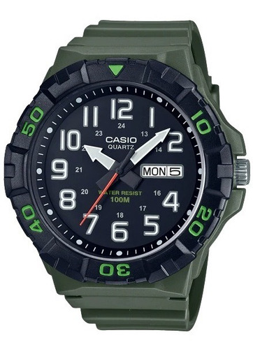 Reloj Agujas Casio Mrw-210h-3av Verde Militar Resiste 100 M