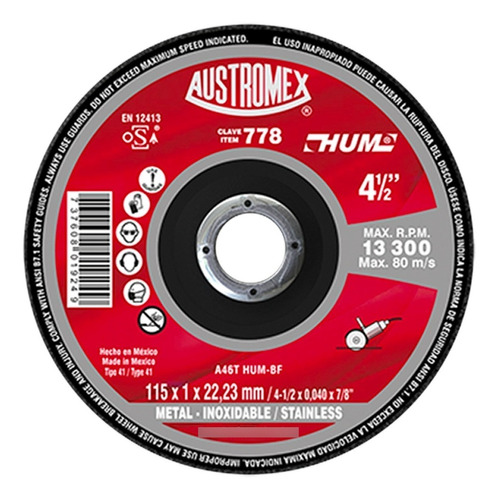 Austromex 778 Disco Corte Hum 4-1/2 Super Delgado Metal