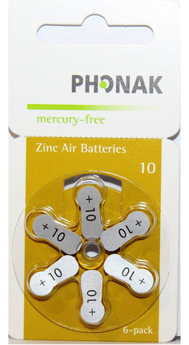 Pilha Phonak P10 Mercury Free Caixa Com 60 Unidades