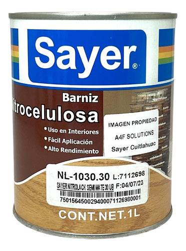 Sayer Nitrolack Semi Mate Para Madera 30 Ub Nl-1030 1 Pza