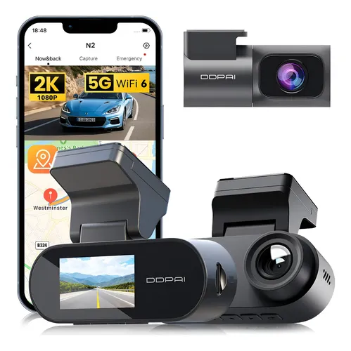 Câmera Veicular IPS de 1,9'' DDPAI N2 Dual2K+1080P para Carros Wi...