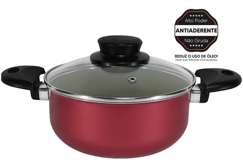 Conjunto 5 Panelas Alumínio Tampa Vidro Linha Cozinha Chicky Cor Vermelho  (Caçarolas Luxo, Panela Nova na Sua Cozinha)