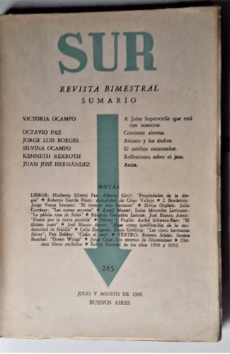 Sur - Revista Bimestral - N° 265 - Julio Y Agosto De 1960