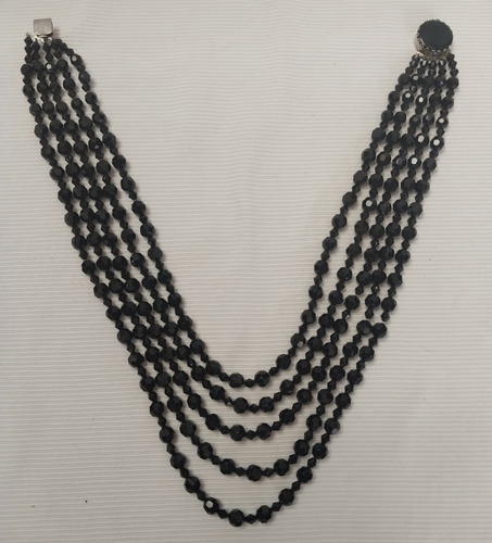 Antiguo Collar De Piedra Azabache 5 Vueltas Bellísimo 