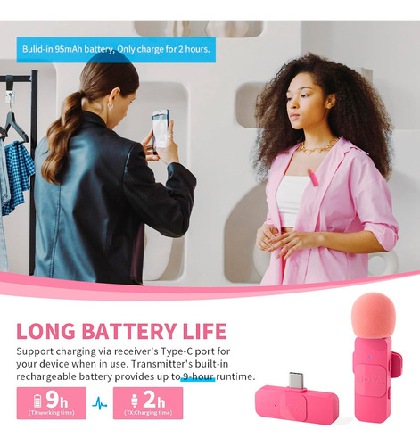 Microfone Lapela Boya By-v10 P/iPhone 15 E Android Rosa