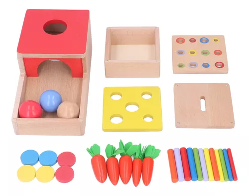 Juguetes Montessori de madera para niños de 1 año, 4 en 1, caja de  permanencia de objetos, caja de monedas, zanahoria, clasificador de formas,  juguete