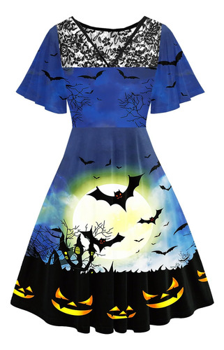 Vestido De Murciélago De Halloween Para Mujer, Vestido Vinta
