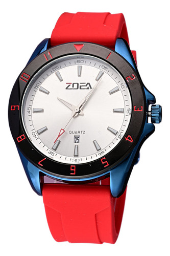 Reloj Zoea Ez8060-l Hombre Cuarzo Silicona 30m Prueba Agua Correa Rojo Bisel Azul Marino