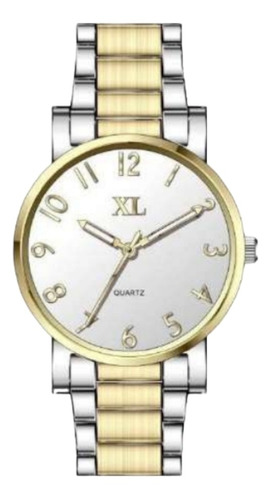 Reloj Mujer Xl Malla De Metal Plateado Y Dorado Mod. 737-20