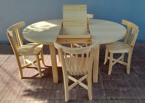 Mesa Redonda Extensible 4 Sillas Thonet Living Comedor Pino