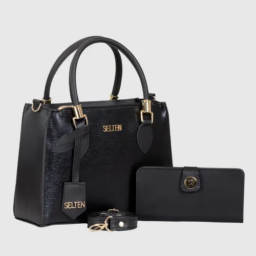 Bolsa Feminina Transversal Tote Media Com Carteira Feminina Preta