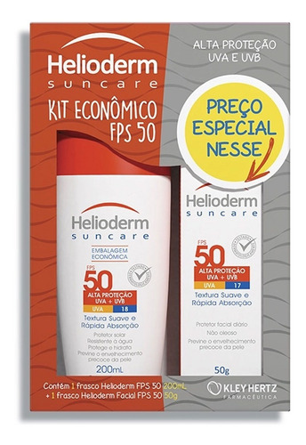 Kit Helioderm Protetor Solar Fps50 200ml + Facial Fps 50 50g