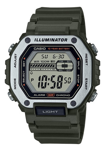 Reloj Hombre Casio Mwd-110h Wr100 Alarma Crono Casio Centro Color De La Malla Verde