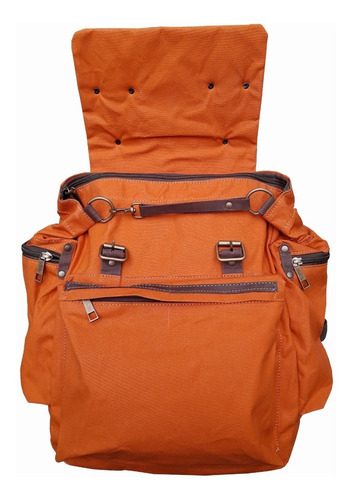 Imagen 6 de 10 de Mochila Lona Algodon Repele Agua C/cuero San Roman 20 L.