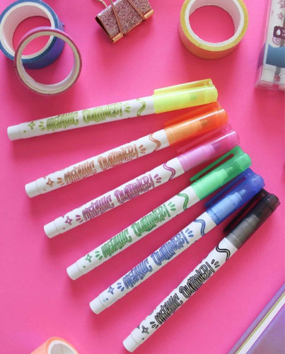 Imagen 2 de 3 de Marcadores Mooving Metallic Outliner Con Contorno X6 Colores
