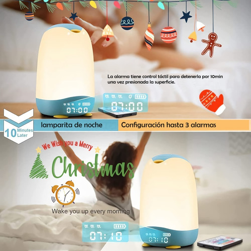 Imagen 6 de 7 de Lámpara Led Mesa Táctil Despertador Recargable Control Bebe