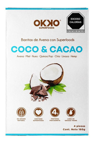 Barritas De Avena Con Coco Y Cacao 40g C/u Okko 4 Pack