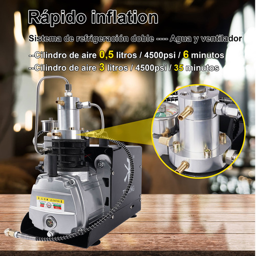Compresor De Aire Tuxing Pcp 4500 Psi 110 V Auto Stop Color Amarillo Fase Eléctrica Monofásica Frecuencia 50