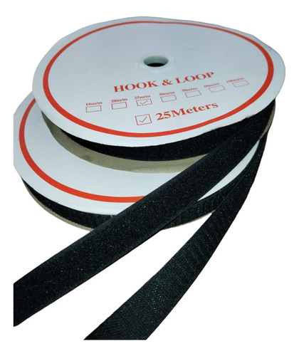 Velcro O Contactel Negro Doble Con 25 Metros (25mm Ancho).