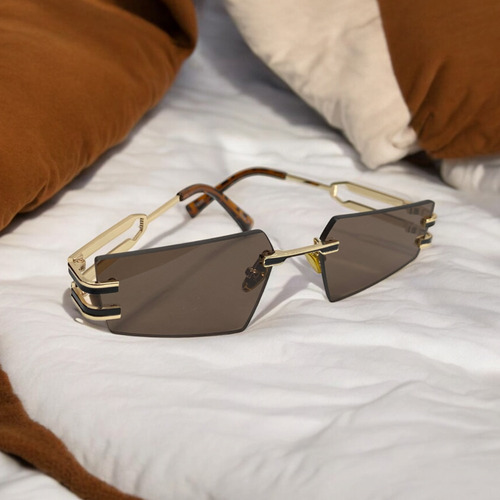 Lentes De Sol Diseño Vanguardista Elegante Unisex Carey Café Café Dorado