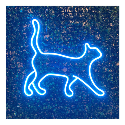 Placa Luminaria/painel Neon Led - Gato/petshop 33x31cm Cor Azul-claro Bivolt