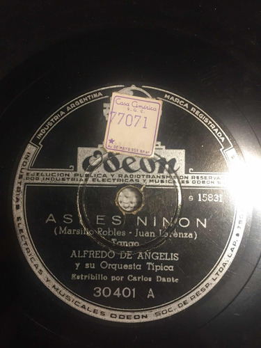 Disco De Pasta 78 Rpm Odeon 30401 Alfredo De Angelis