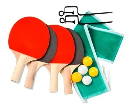 Set Ping Pong Completo 4 Paletas + 5 Pelotas + Red Soportes