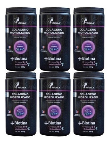 Paquete 6 Botes Colágeno Mas Biotina Polvo 600grs Vsouls ® 
