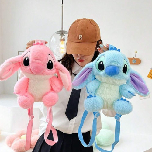 Mochila Feminina Escolar De Pelúcia Lilo & Stitch - Azul